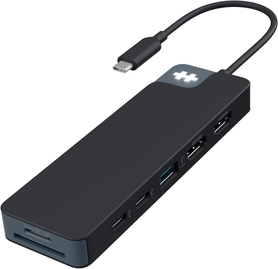 HYPER HyperDrive Flex 9-Port USB-C 3.2 Gen 1 Dock (Black Expanse) - Dual 4K 60Hz HDMI, 100W Power Delivery, 2x USB-C, 1x USB-A, SD/MicroSD, 3.5mm Audio - HD4103BKGL