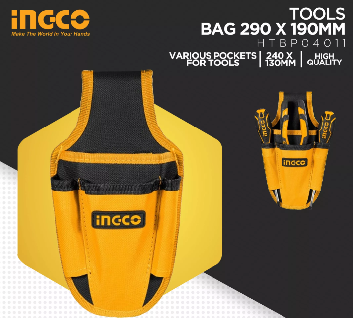 Ingco 4-Pocket Waist Tool Pouch | 600D Polyester Compact Belt Holster for Hand Tools (HTBP04011)
