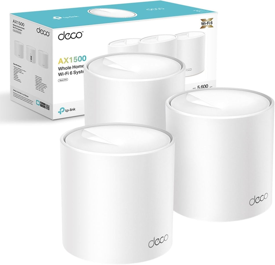 TP-Link Deco X10(3-pack) AX1500Mbps Whole Home Mesh WiFi 6 System, Coverage up to 5600ft²,Easy Setup, WiFi Mesh System , Wi-Fi Router, Extender Booster, Gaming&4K, Easy Setup, Alexa & Google Home