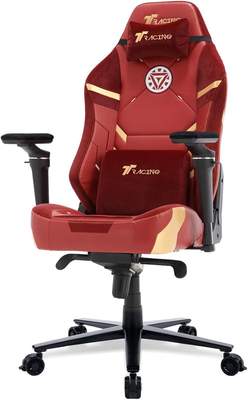 TTRacing Maxx Gaming Chair - Iron Man Edition (Esports Home Office, Premium Faux Leather, Full-Tilt Wide Seat, 4D Armrests, Ergonomic Desk Lumbar Support)