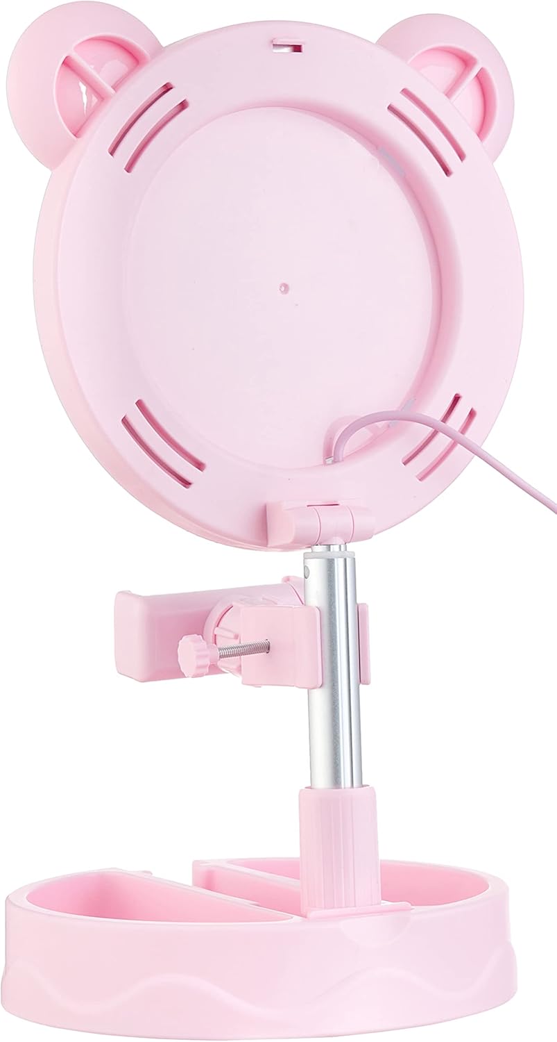 D3 Foldable Desktop Makeup Mirror & LED Ring Light 2-in-1 Combo | Extendable Multi-Section Live Stream Stand, 3 Color Modes & Integrated Smartphone Cradle