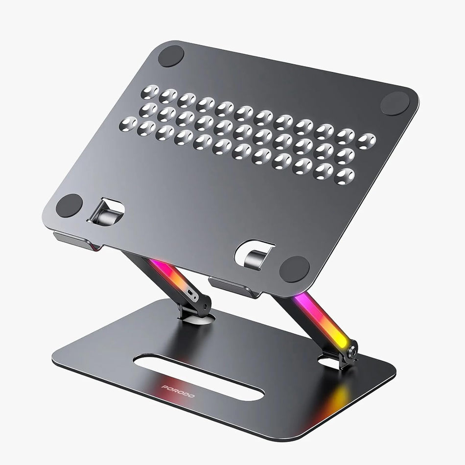 Porodo Aluminum Foldable 14"-17.3" with RGB Lights & Adjustable Laptop Stand