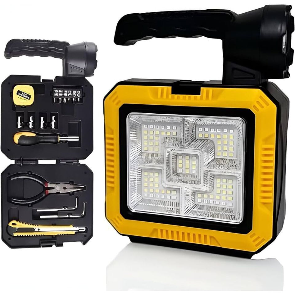 COB 7739-C Multifunctional Solar Portable Lamp with Toolkit | Heavy-Duty Handheld Emergency Work Light with Dual Light Sources, Integrated Hand Tools & Renewable Solar Panel Casing