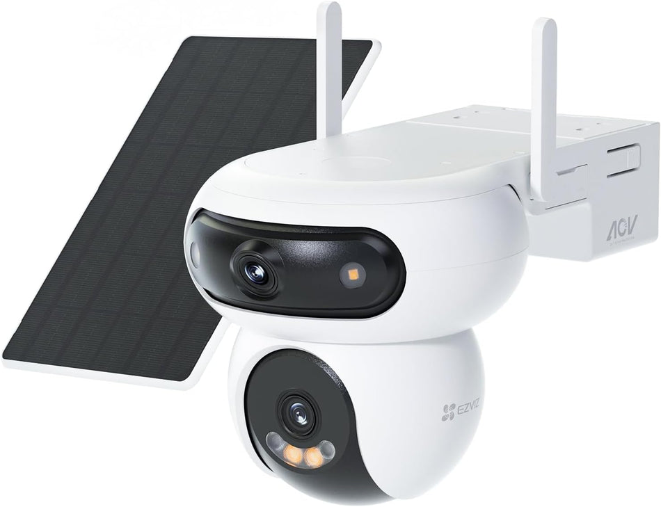 EZVIZ HB90 4MP+4MP Dual Lens Solar Security Camera Outdoor Wireless with 8W Solar Panel, 10400mAh Large Capacity Battery, Low Energy AOV Tech, Colour Night Vision, Human Vehicle Detection