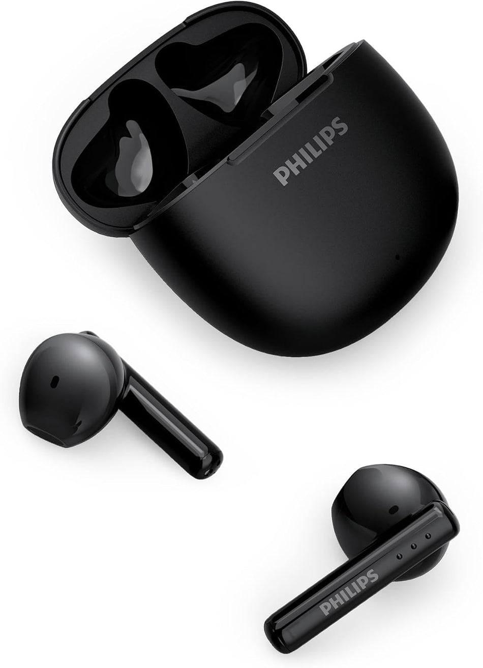 Philips TAT1139 True Wireless Earbuds - Powerful Bass with 13mm Driver, AI Mic for Clear Calls, 26 Hours Battery Life, Fast Charging & Ergonomic Design - Black (TAT1139BK/97) & White (TAT1139WT/97)