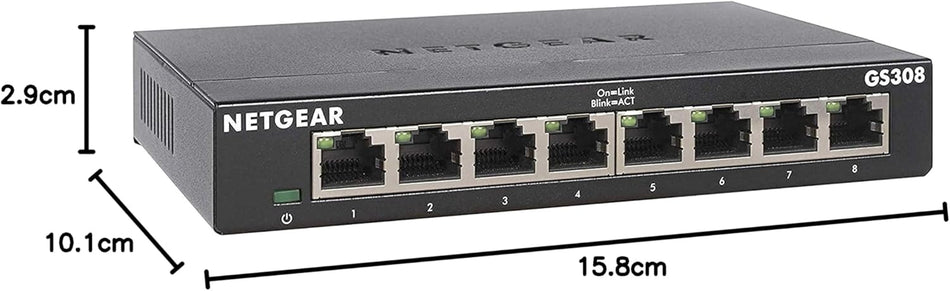 NETGEAR 8-Port Gigabit Ethernet Unmanaged Switch GS308-300PES Home Network Hub, Office Ethernet Splitter, Plug-and-Play, Silent Operation, Desktop or Wall Mount