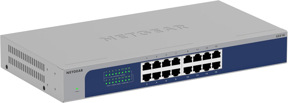 NETGEAR GS516 16-Port Gigabit Ethernet Unmanaged Switch – Desktop, Wall, or Rackmount