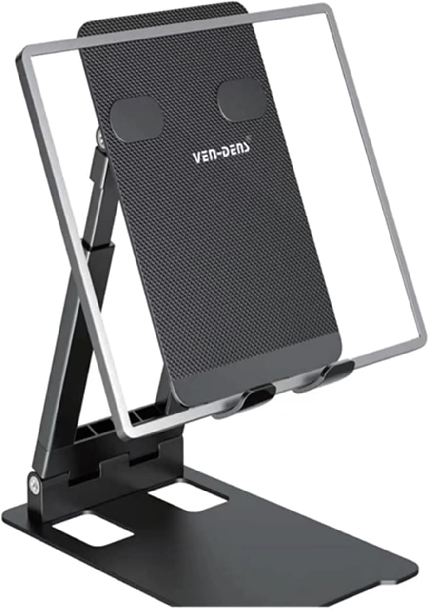 VEN-DENS VD-HD026 Portable Desktop Stand Holder - Height Adjustable & Angle Foldable Aluminum Phone & Tablet Mount (Compatible with 4-13" Devices, iPad Pro/Mini/Air, iPhone 15 Pro Max, Galaxy Tab, Switch)