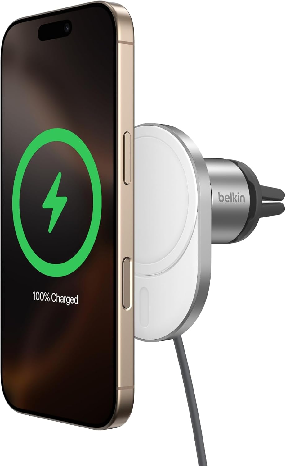 Belkin MagSafe Wireless Car Charger 15W, Fast Charging Wireless Charger Magnetic Vent Holder  Car Phone Mount - White