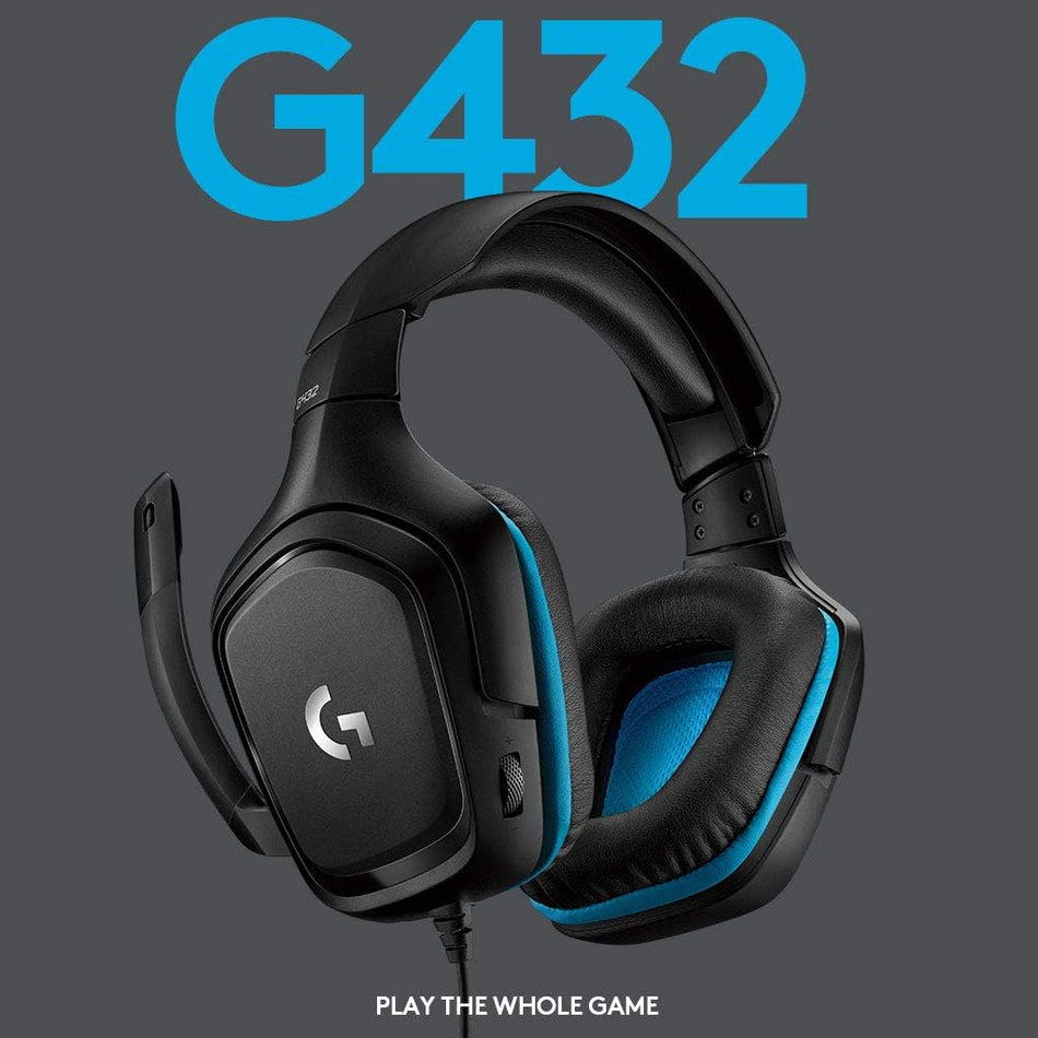 Headset Logitech G432 7.1 DTS Multi-Platform Black & Blue Wired Gaming (1 Year Warranty)