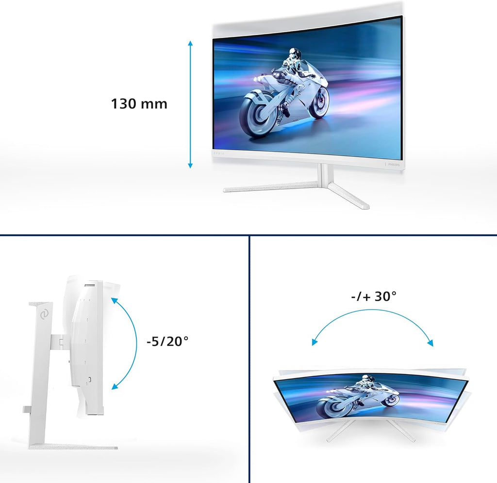 Philips Evnia 27M2C5501-27 inch QHD curved gaming monitor, 180 Hz, 1 ms GtG, FreeSync Premium (2560x1440, 2x HDMI 2.0, 1x DisplayPort1.4) white