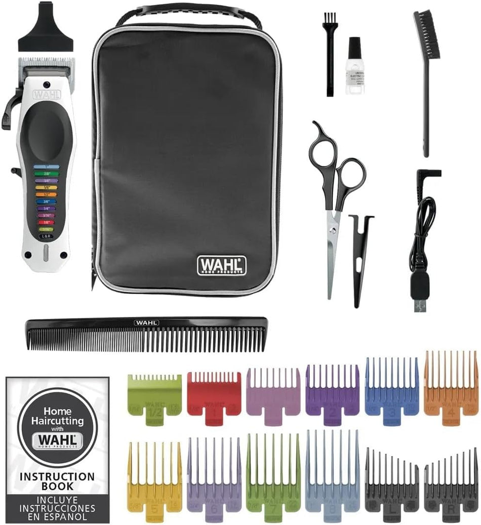 Wahl Cordless Color Pro Black, Lithium-Ion, Hair Clipper for Men, Rechargeable Hair Cutting Kit with 12 Color Coded Guards, Self-Sharpening Blades & Adjustable Taper Lever - 3027001