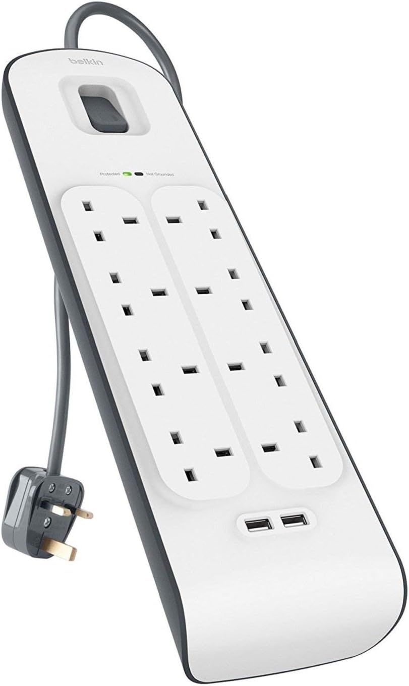 Belkin 8-Outlet Surge Protection Strip 2M Power Cord 2.4A Dual USB Charging (BSV804AF2M)