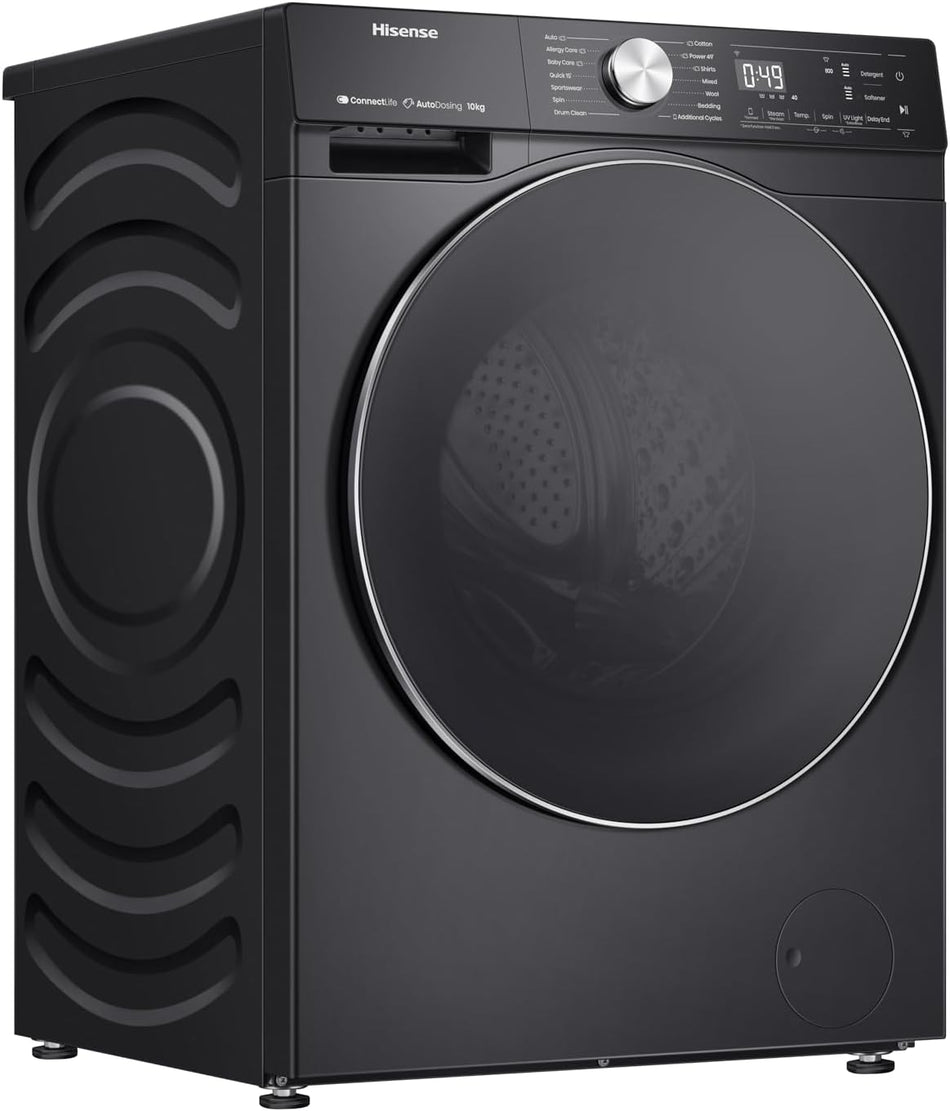 Hisense - WF5S1245BB - 5S Series Front Loader Washing Machine with Smart Wi-Fi, AI Super Wash, Auto Dosing, 12kg, Charcoal Black