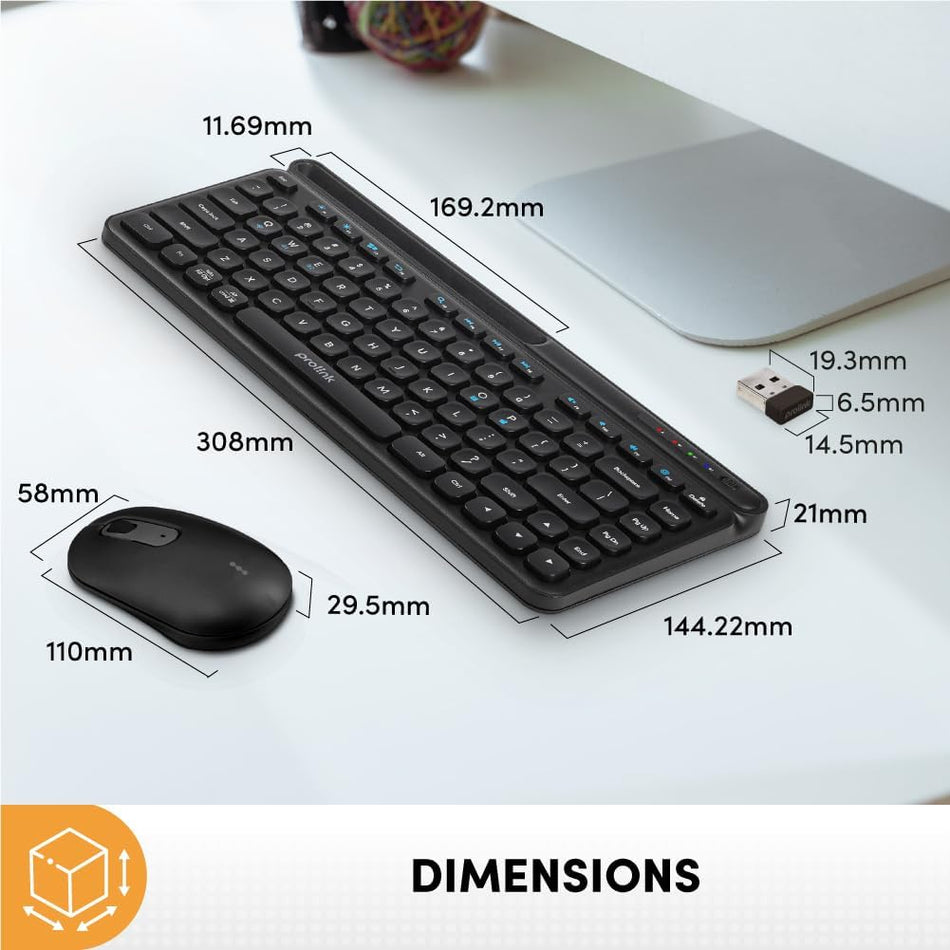 Prolink GMK-5007M Multi-Device Multimedia Keyboard/Optical Mouse (1600dpi/4-button) Desktop Combo, White or Black