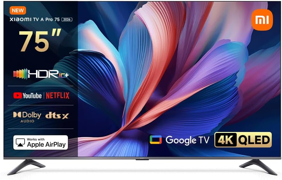 Xiaomi TV A Pro 75" 2026 | Google TV | 4K QLED Display | Dolby Audio, DTS-X, And DTS Virtual:X | Premium Metal Finish| 360° Bluetooth Remote Control (63729)