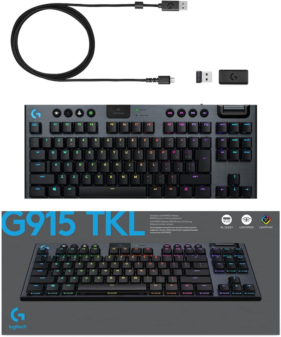 LOGITECH G915 TKL TENKEYLESS LIGHTSPEED WIRELESS RGB MECHANICAL GAMING KEYBOARD BROWN TACTILE