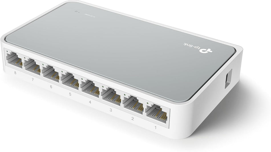 TP-Link 8 Port 10/100Mbps Fast Ethernet Switch (TL-SF1008D) - Desktop Splitter/Hub, Plug and Play, Fanless Quiet, Desktop Design, Green Technology, Unmanaged, White