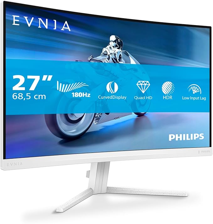 Philips Evnia 27M2C5501-27 inch QHD curved gaming monitor, 180 Hz, 1 ms GtG, FreeSync Premium (2560x1440, 2x HDMI 2.0, 1x DisplayPort1.4) white