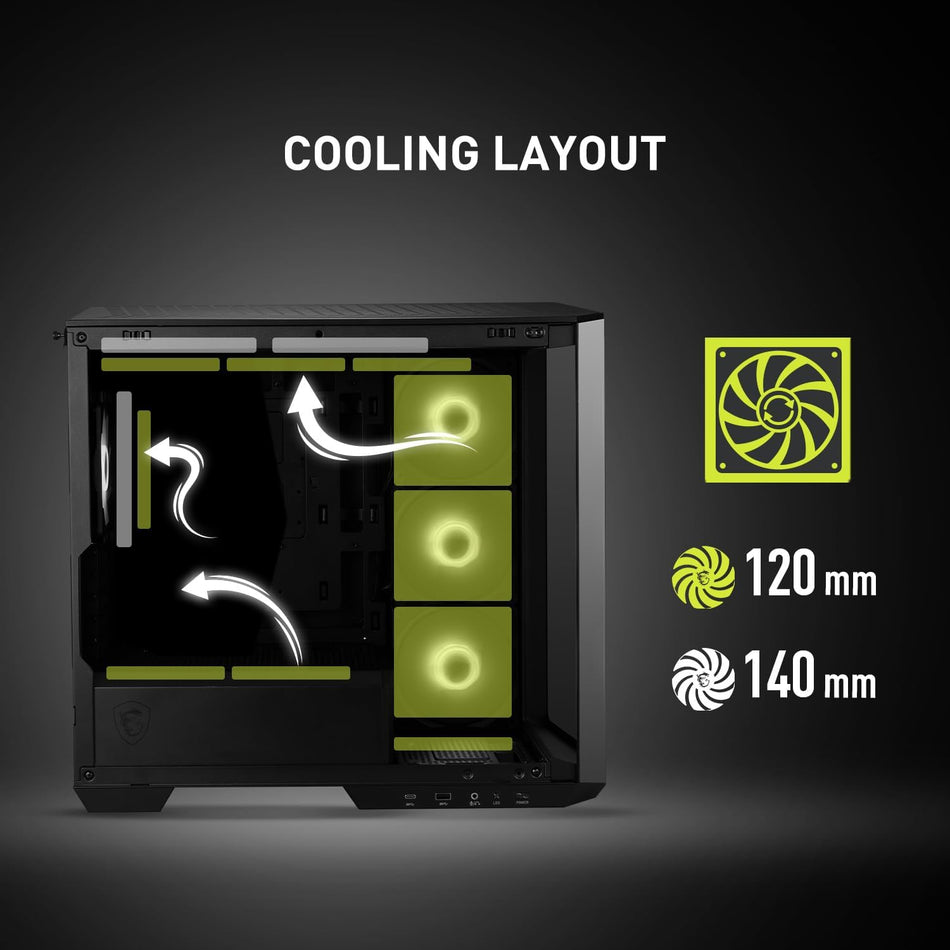 MSI MAG PANO M100R PZ Premium RGB Mid-Tower Chassis with Tempered Glass, Pre-installed 3 x ARGB Fan (Reverse-blade), Rear 1 x ARGB