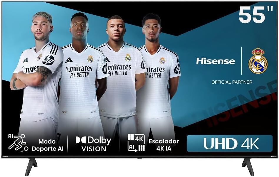 Hisense 55 inch 55A6N 4K UHD Dolby Vision HDR VIDAA Smart TV with YouTube, Netflix, Disney+, Channel + (2024 Model) [Energy Class E]