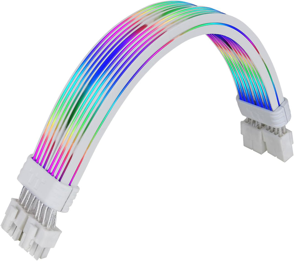 Thermaltake Tt Mod ARGB 8-Pin Cable, Illuminated Cable Extension, 345mm Length, 5V 3-Pin ARGB, 2x8-Pin Connectors, 16AWG, White