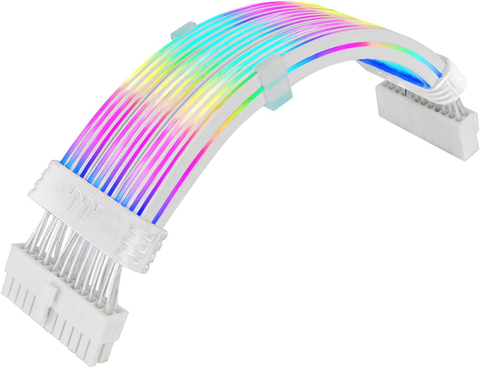 Thermaltake Tt Mod ARGB 24-Pin Cable, Illuminated Cable Extension, 285mm Length, 5V 3-Pin ARGB, 24-Pin Male and Female Connectors,18AWG, White