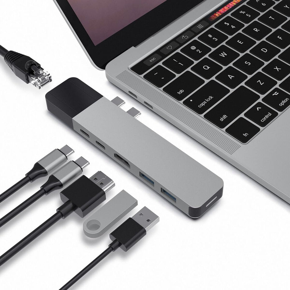 HyperDrive USB C Hub, NET 6-in-2 for MacBook Pro Air, Multi-Port USB-C Dongle w/Gigabit Ethernet, 40Gbps/100W PD, 5Gbps/60W PD, 4K30Hz HDMI (GN28N-GRAY/SILVER)