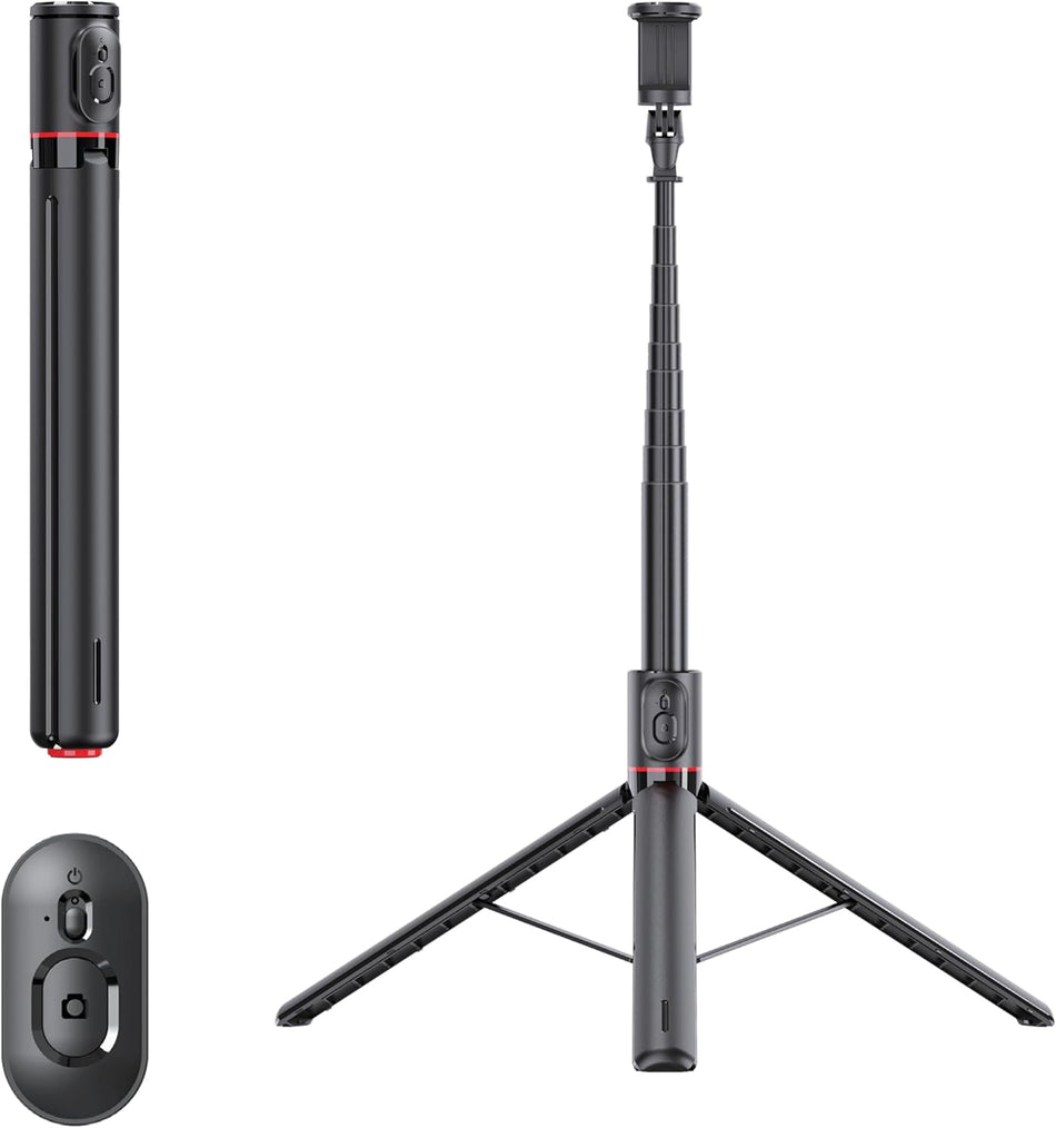 Green Lion Auto Pop Tripod 1.77M Max Height Magnetic Remote with BT V5.2, Extendable Tripod, Auto-Pop Design, Stable Base, Multi-Angle Adjustable, Adjustable Phone Clip - Black