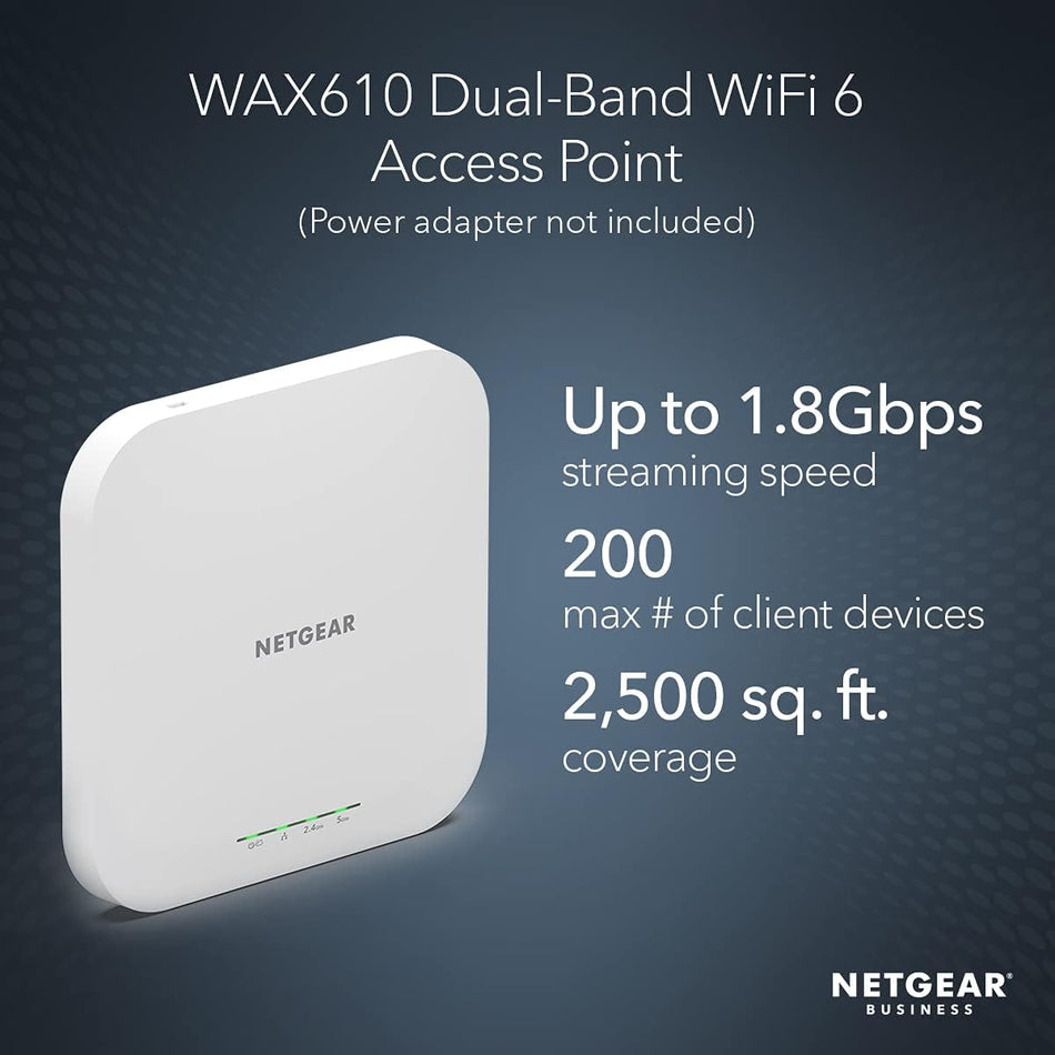 NETGEAR Wireless Access Point (WAX610) - WiFi 6 Dual-Band AX1800 Speed | Up to 200 Client Devices | 1x2.5G Ethernet LAN Port | 802.11ax | Insight Remote Management | PoE+