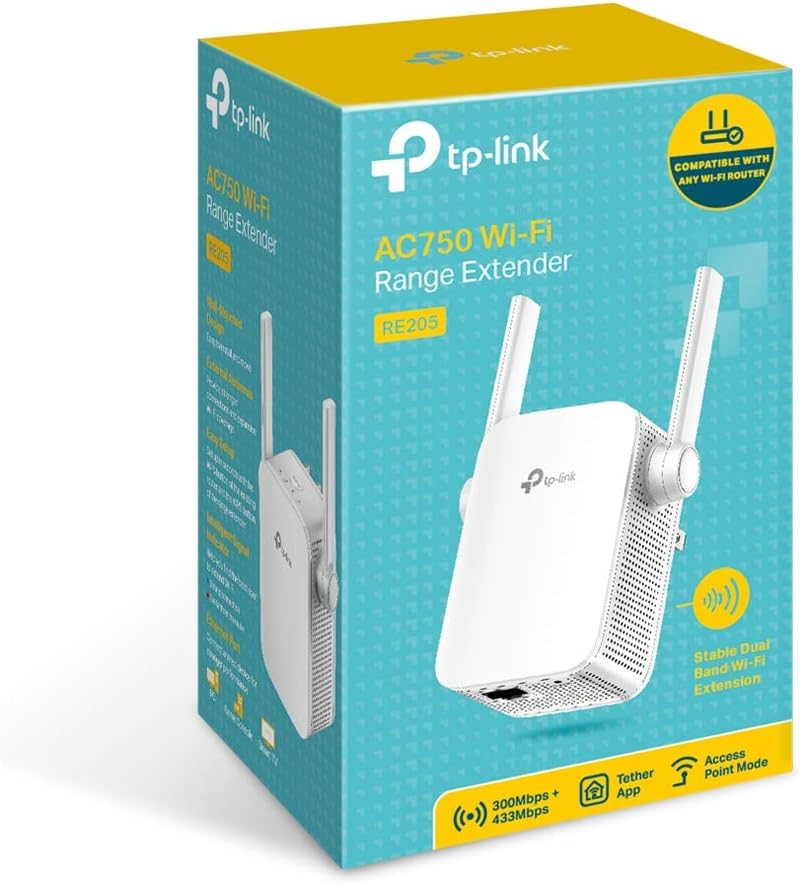 TP-LINK RE205 AC750 Dual Band Wi-Fi Range Extender - Wall-Plug Signal Booster, External Antennas, Smart Signal Indicator, Fast Ethernet Port