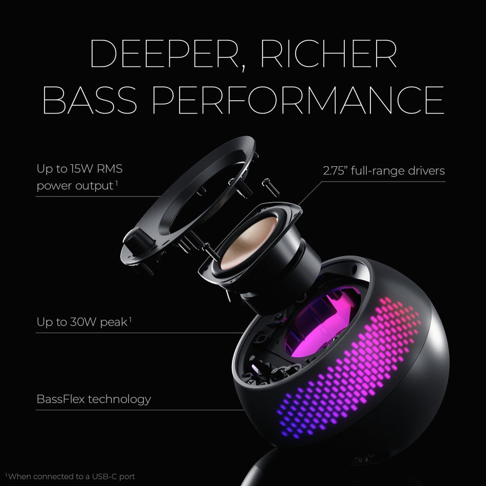 Creative Pebble X Plus 2.1 USB-C Computer Speakers with Subwoofer and Customizable RGB Lighting, Bluetooth 5.3, USB Audio, Up to 15W RMS Power for PC and Mac 