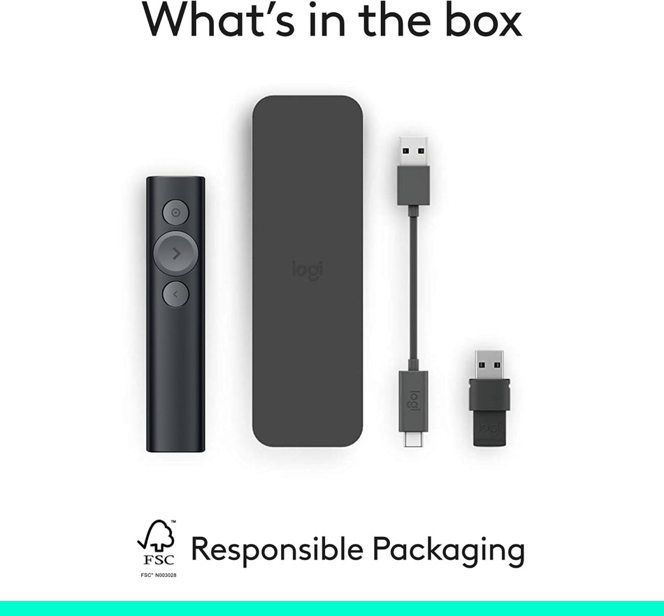 Logitech Spotlight Wireless Presentation Remote, 2.4 GHz and Bluetooth, USB-Receiver, Digital Laser Pointer, 30-Meter Operating Range, Dual Connectivity, Timer, PC/Mac/Android/iOS - Grey