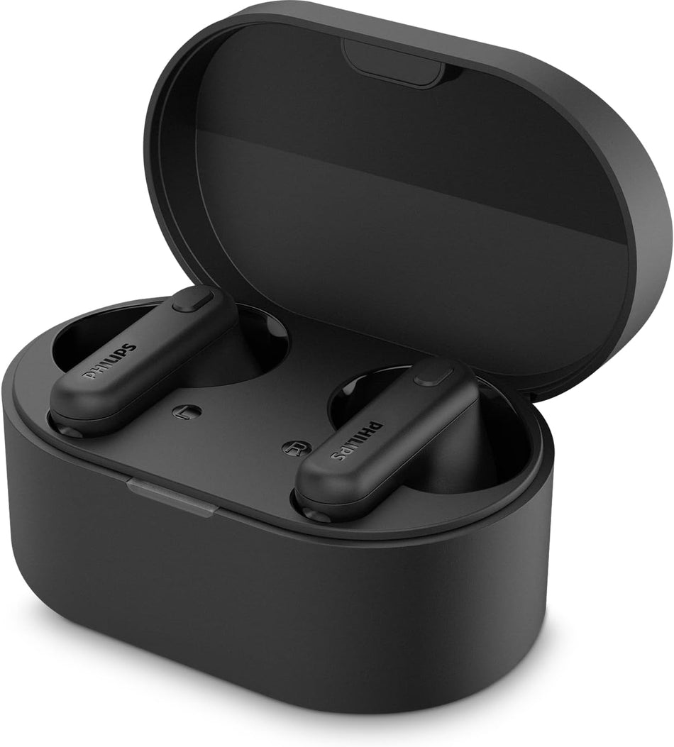 Philips TAT1108BK/97 True Wireless Earbuds - 6mm Drivers, Powerful Bass, AI Noise-Canceling Mic, 15 Hours Battery Life, Bluetooth 5.3 & IPX4 Water Resistance - Black