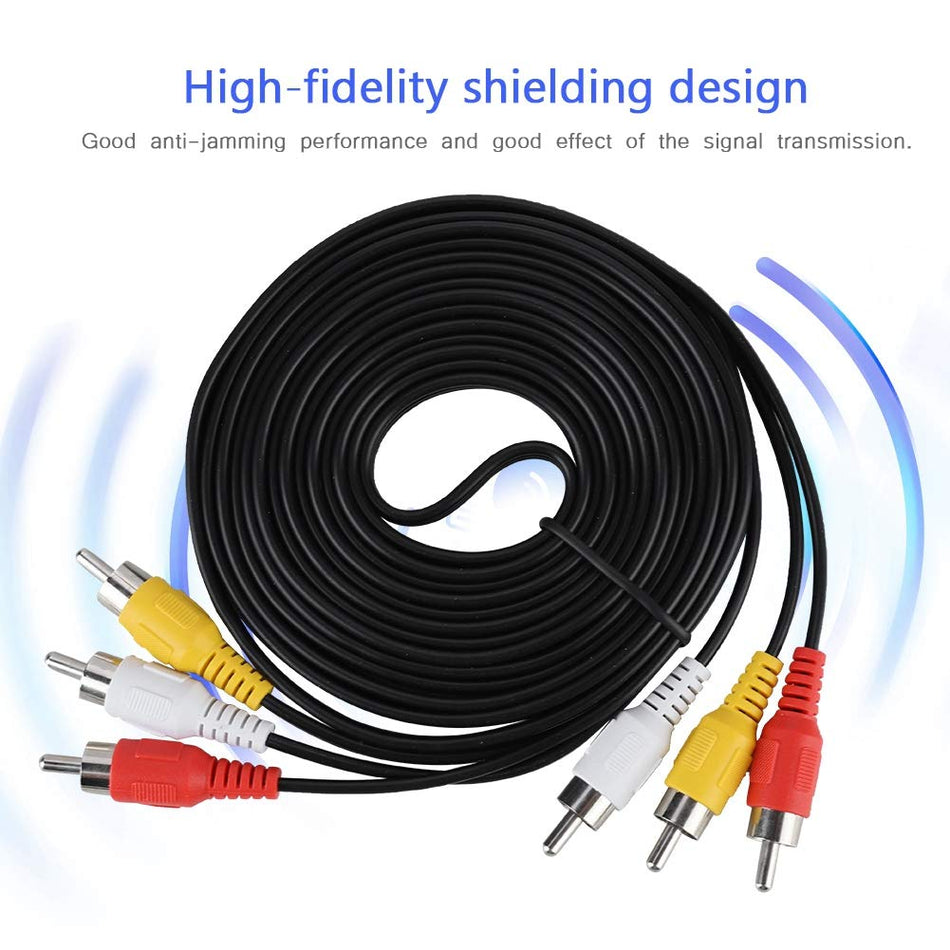 3 RCA to 3 RCA Audio Video Composite Cable |  Male to Male Triple RCA AV Component Cord with Color-Coded Connectors and High-Shielding Core - 5 Meters (RCA3-5.0M)