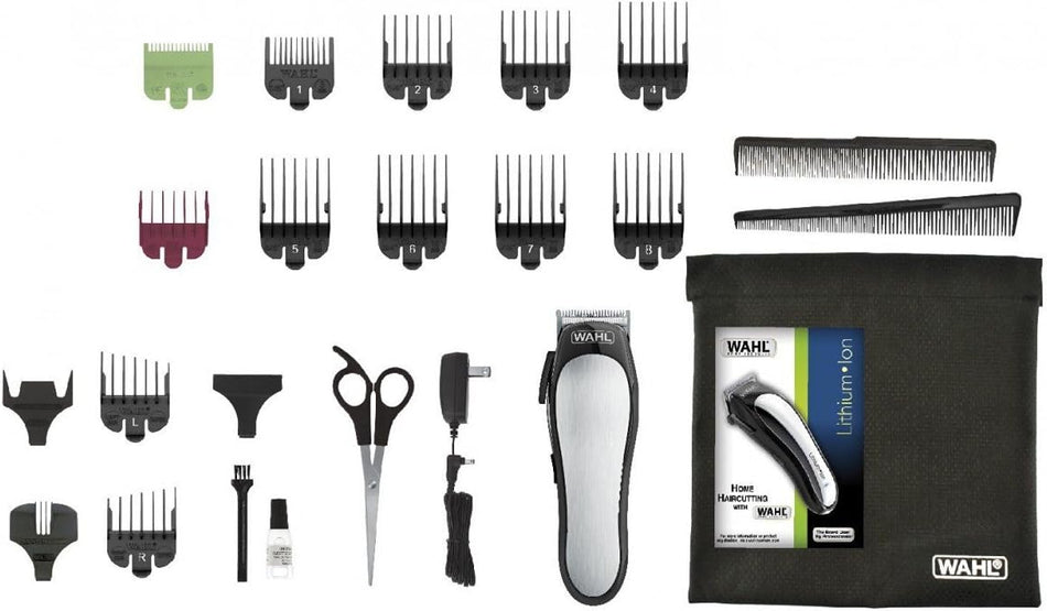 WAHL Rechargeable Lithium Ion Corded or Cordless Hair Clipper with Adjustable Taper Lever and 8 Attachment Combs Up to 90 Minutes Cordless Runtime, Steel (79600-3217)