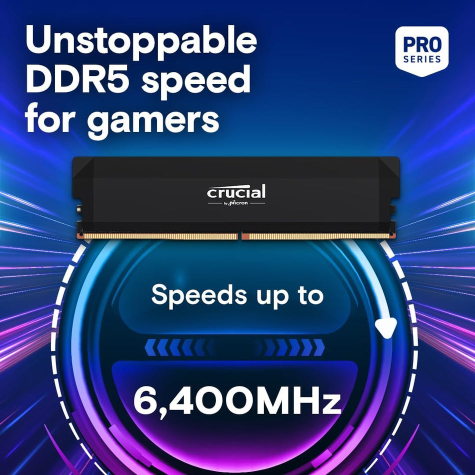 Crucial Pro Overclocking 64GB Kit (2x32GB) DDR5 6000MHz CL40 Desktop Gaming Memory – Black (CP2K32G60C40U5B)
