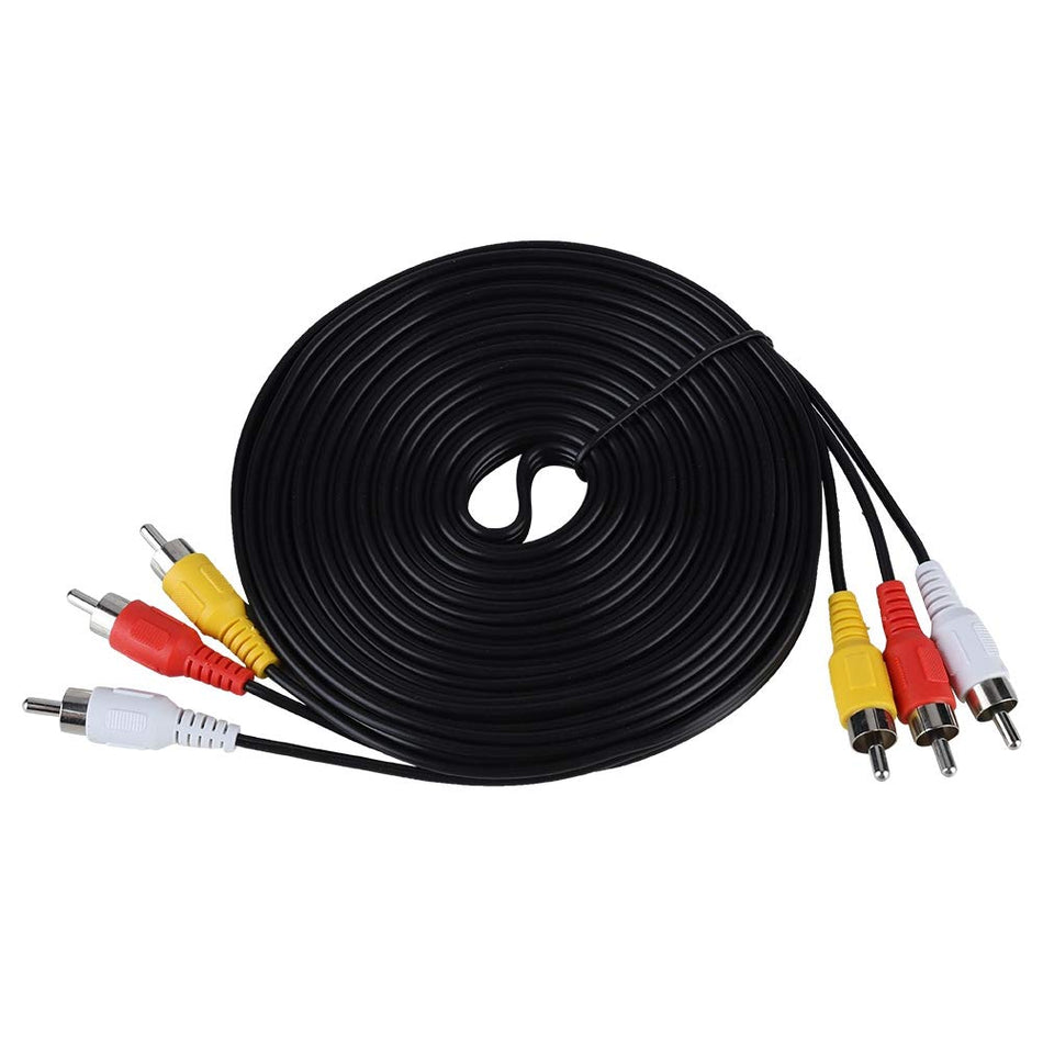 3 RCA to 3 RCA Audio Video Composite Cable |  Male to Male Triple RCA AV Component Cord with Color-Coded Connectors and High-Shielding Core - 5 Meters (RCA3-5.0M)
