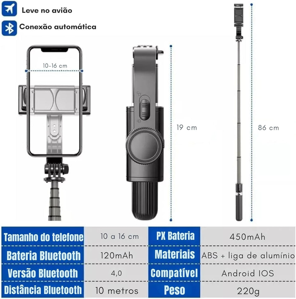 Gimbal Stabilizer L08 Selfie Stick Tripod | Anti-Shake Single-Axis Gimbal | 360° Rotation & Bluetooth Remote
