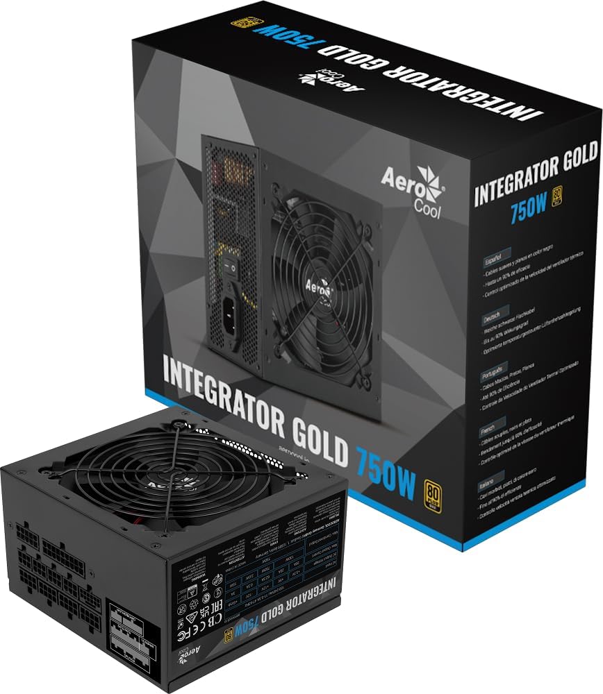 AeroCool Integrator Gold 750W 80+ Gold Fully Modular ATX PSU, Premium Japanese brand capacitors, Up to 90%+ efficiency
