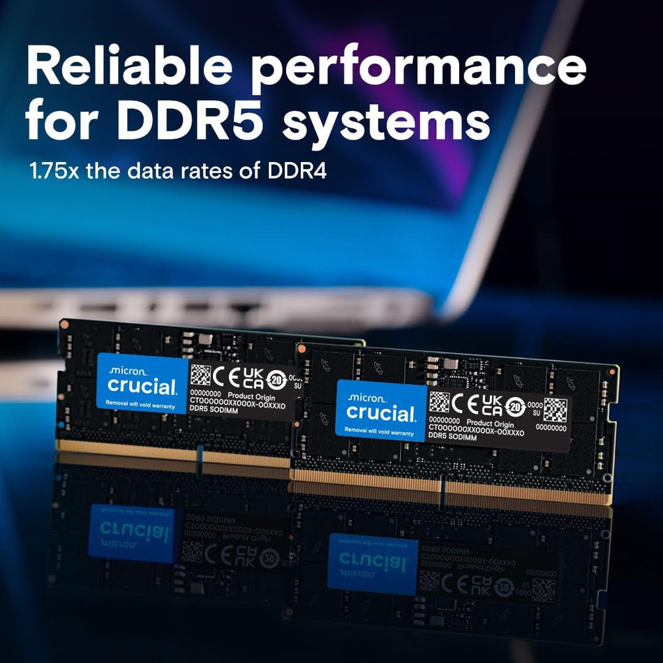Crucial 32GB DDR5 4800 PC5-38400 CL40 2Rx8 262-pin 1.1V Non-ECC SODIMM Memory RAM (CT2K32G48C40S5)