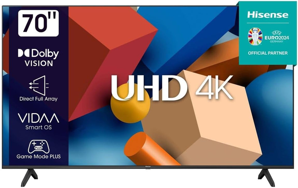 Hisense 70" UHD 4K 2023 70A6K, Smart TV VIDAA U6, Dolby Vision, HDR 10+, Game Mode, Alexa Built-in, DVB-T2/S2 HEVC 10 Tuner, Lativu 4K [Energy Class G]