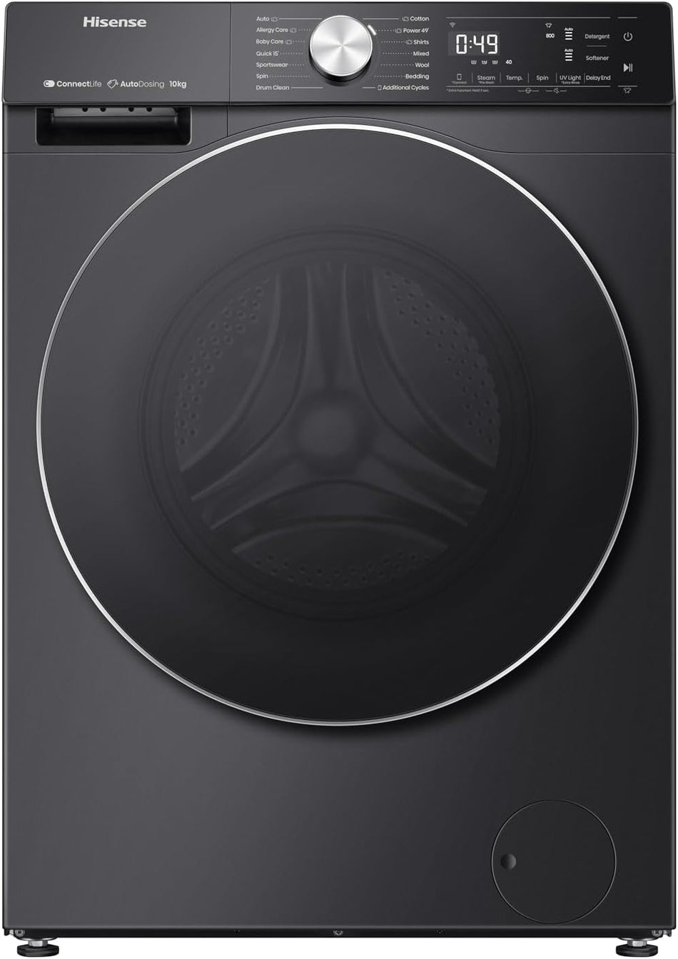 Hisense - WF5S1245BB - 5S Series Front Loader Washing Machine with Smart Wi-Fi, AI Super Wash, Auto Dosing, 12kg, Charcoal Black