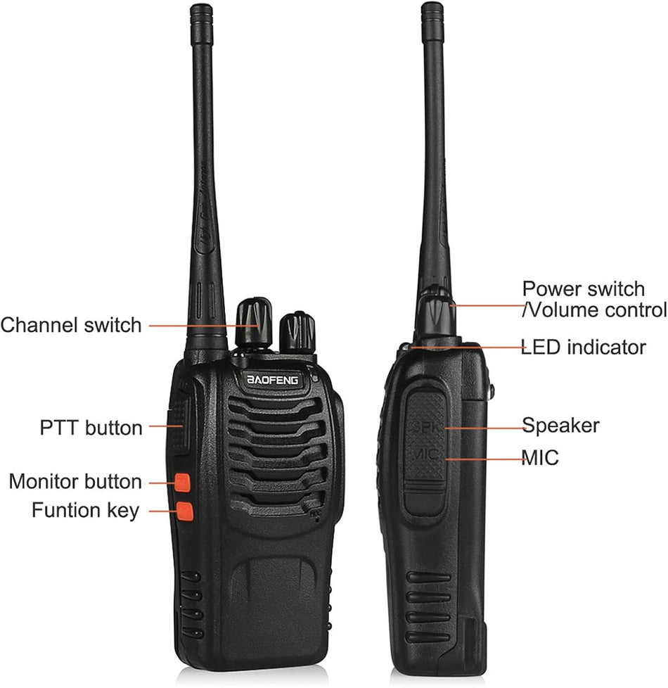 Baofeng Walkie Talkie Long Range Two-Way Radio | Professional UHF Handheld Transceiver with Intelligent Voice Prompts Built-in LED Torch and Rechargeable Battery  (BF-888s)