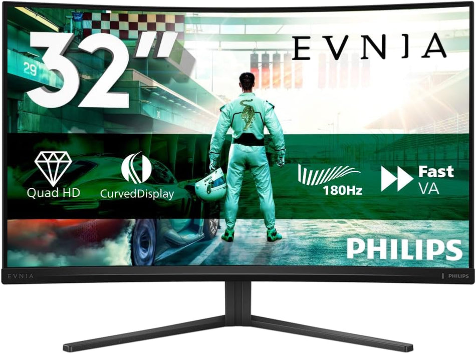 PHILIPS Evnia 32M2C3500L - 31.5 inch QHD Curved Gaming Monitor, 180 Hz, 0.5 ms, FreeSync Premium, HDR10 (2560x1440, 2x HDMI, DisplayPort) dark gray