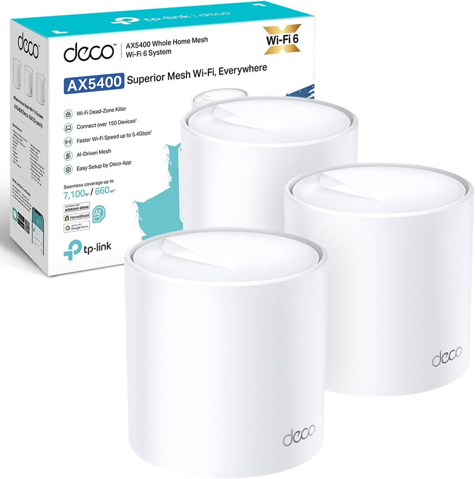 TP-Link Deco X60(3-pack) AX5400 Dual-Band Whole Home Mesh WiFi 6 System