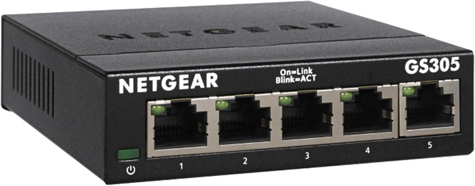 Netgear 5-Port Gigabit Ethernet SOHO Unmanaged Switch (GS305-300UKS) - Home Network Hub, Office Ethernet Splitter, Plug-and-Play, Silent Operation, Desktop or Wall Mount