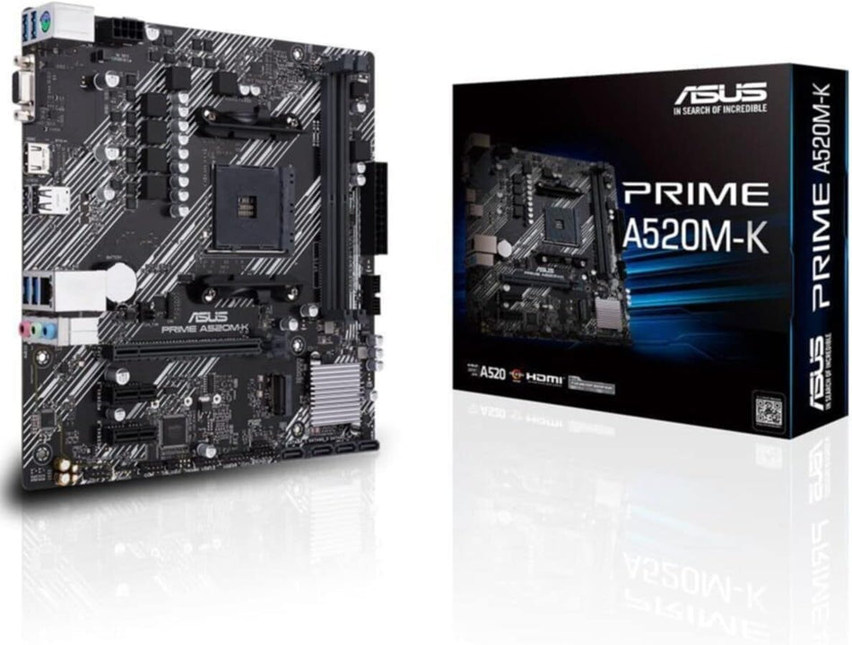 ASUS Prime A520M-K AMD A520 (Ryzen AM4) micro ATX motherboard with M.2 support, 1 Gb Ethernet, HDMI/D-Sub, SATA 6 Gbps, USB 3.2 Gen 1 Type-A