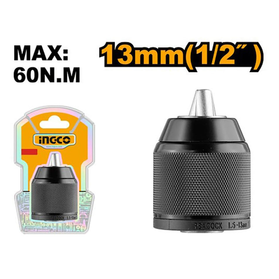 Ingco KC13201 Professional 13mm (1/2 Inch) Keyless Drill Chuck - High-Strength Replacement Tool Head with 1/2"-20UNF Threaded Mount for Cordless and Impact Drills