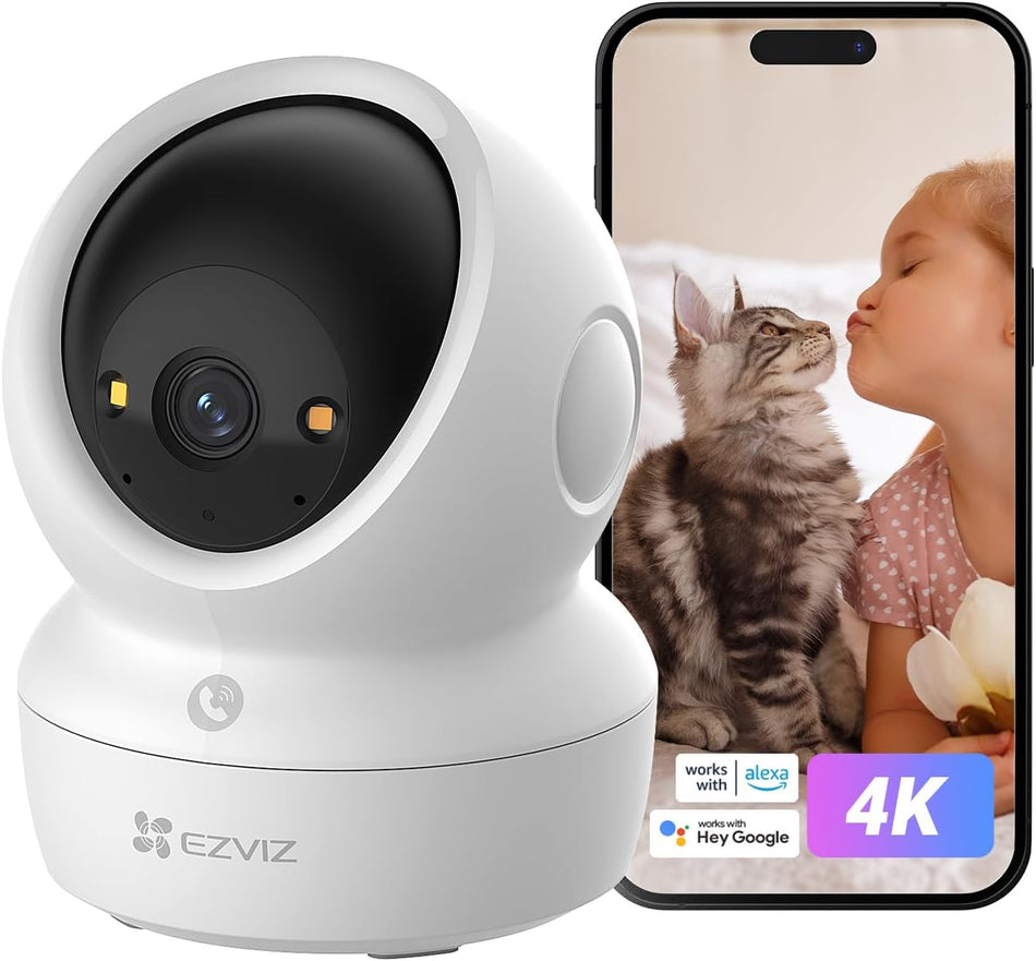 EZVIZ H6c G1 4K 8MP Indoor PT Smart Home Camera an & Tilt, Color Night Vision, WDR, Auto Tracking and Patrol, Smart Human/Pet Detection, 2-Way Calling with Touch Button, 2.4G & 5G Dual Band Connection